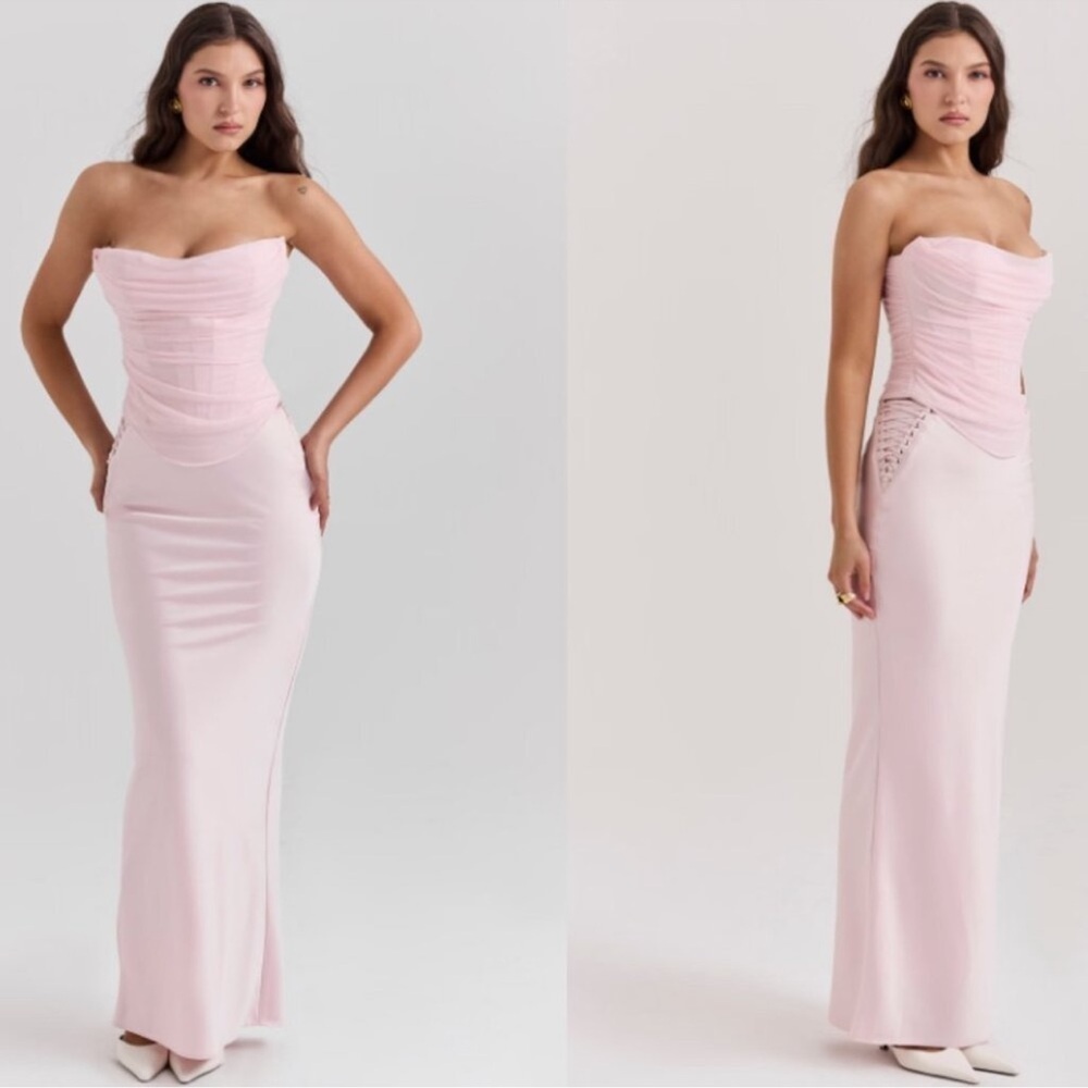 NWOT HOUSE OF CB 'Giuliana' Ballerina Pink Satin Maxi Skirt Sz L